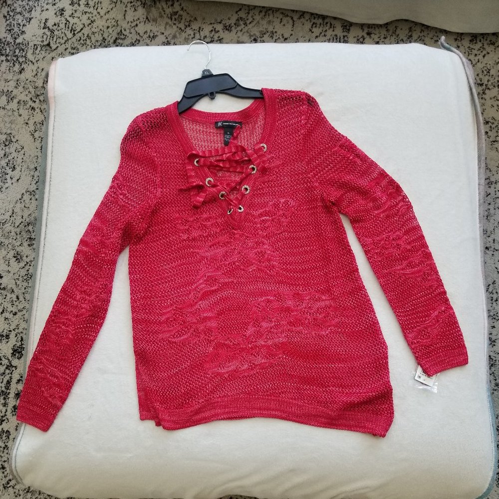 INC Real Red Metallic Sweater Top, Size: XL